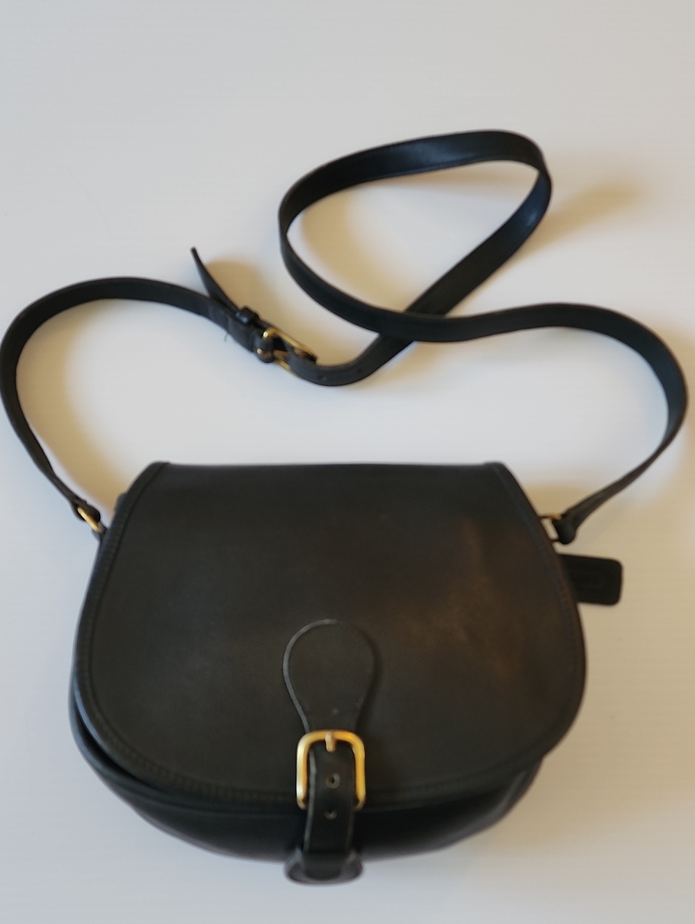 Coach Vintage Leather Riding Crossbody Bag with Gold Buckle. 031-1111. 1990-1993